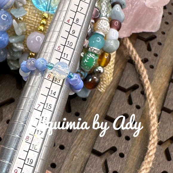 Opal Aquamarine beaded handmade ring boho - Picture 3 of 4